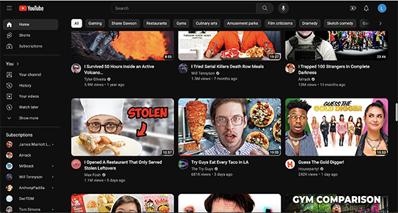 screenshot of my youtube feed